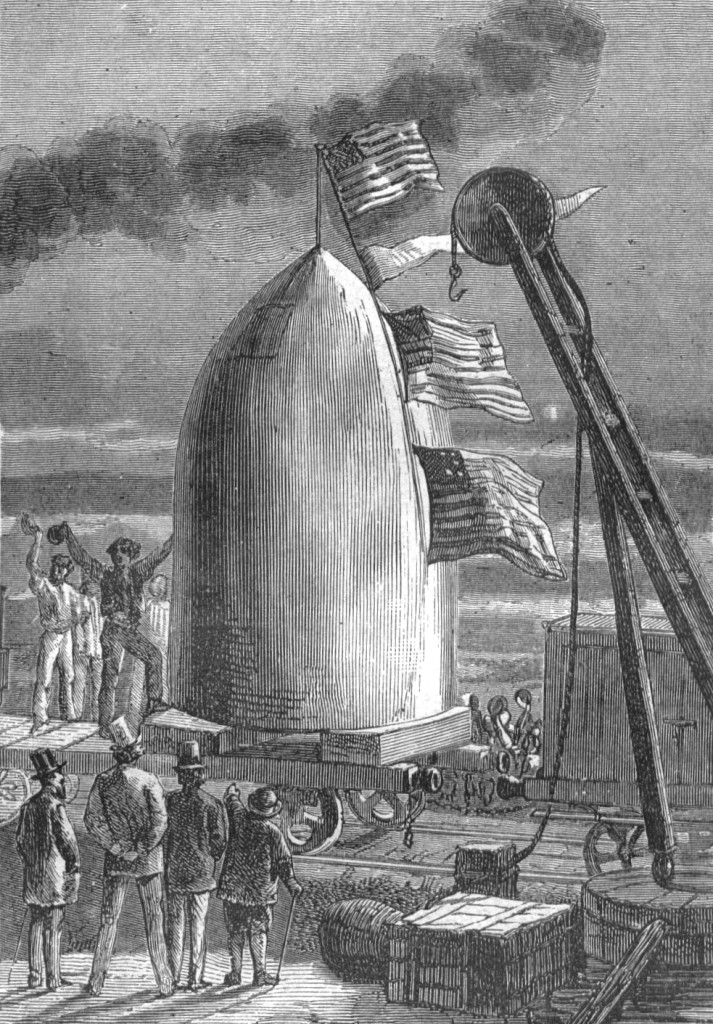 Illustration aus dem Roman "Von der Erde zum Mond" von Jules Verne - gezeichnet von Henri de Montaut.