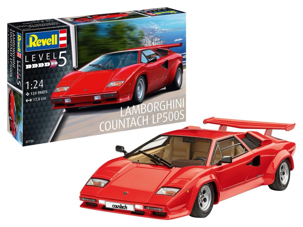 Lamborghini Countach LP500s Revell Bausatz Verpackung und Modell